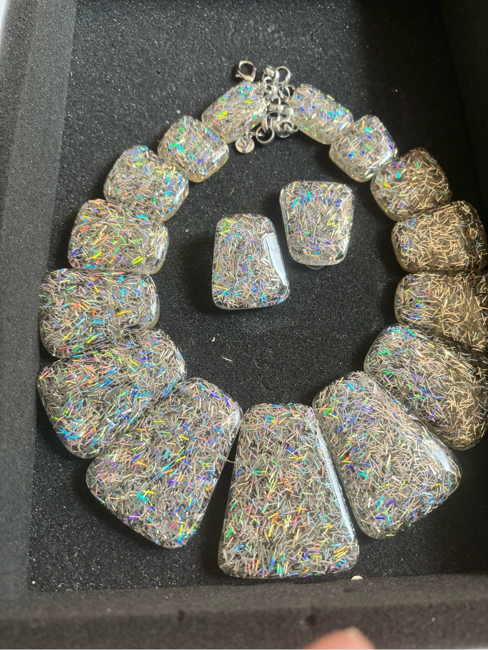 Sassy Jones Silver Holographic Sparkle Necklace and Earrings Set